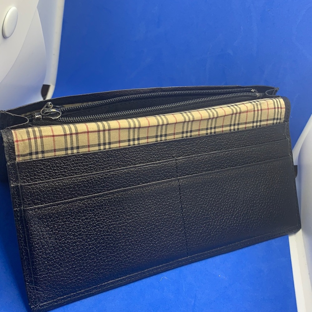 BURBERRY Nova Check Pattern‎ black Leather Continental Wallet vintage - Picture 9 of 9